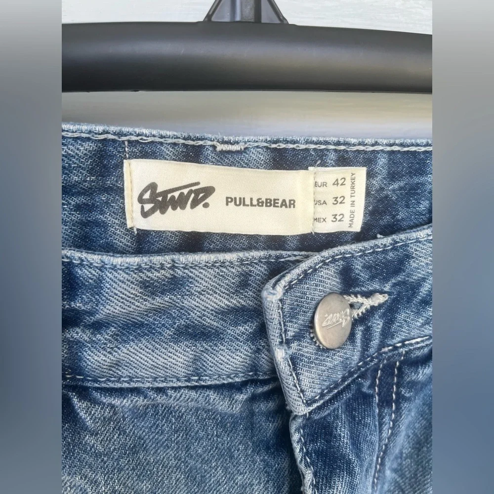 PULL&BEAR Barrel Wide Leg Light Blue Denim Straight-Leg Jeans, Men’s Sz 32
